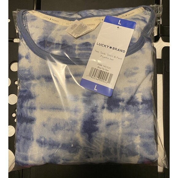 Lucky Brand Womens Pajama Set Blue Tie Dye 4-Piece PJ's Soft Stretch Large - Picture 4 of 4